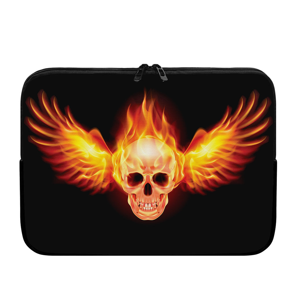 Flaming Skull With Fire Wings Print Laptop Sleeve