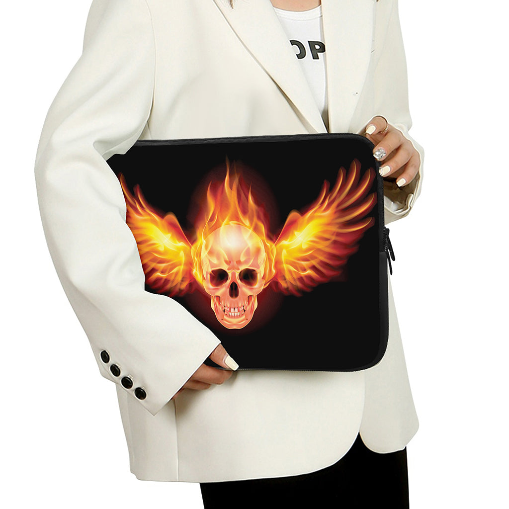 Flaming Skull With Fire Wings Print Laptop Sleeve