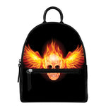 Flaming Skull With Fire Wings Print Leather Backpack