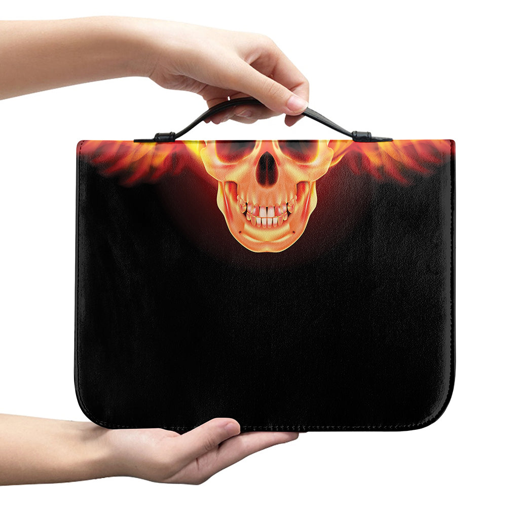 Flaming Skull With Fire Wings Print Leather Bible Cover