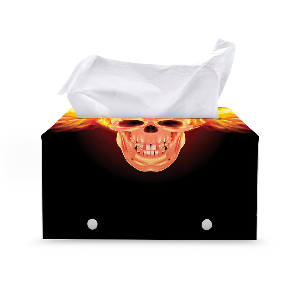 Flaming Skull With Fire Wings Print Leather Tissue Box Cover