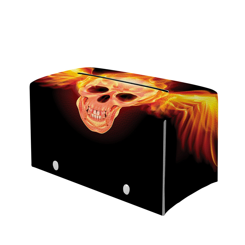 Flaming Skull With Fire Wings Print Leather Tissue Box Cover
