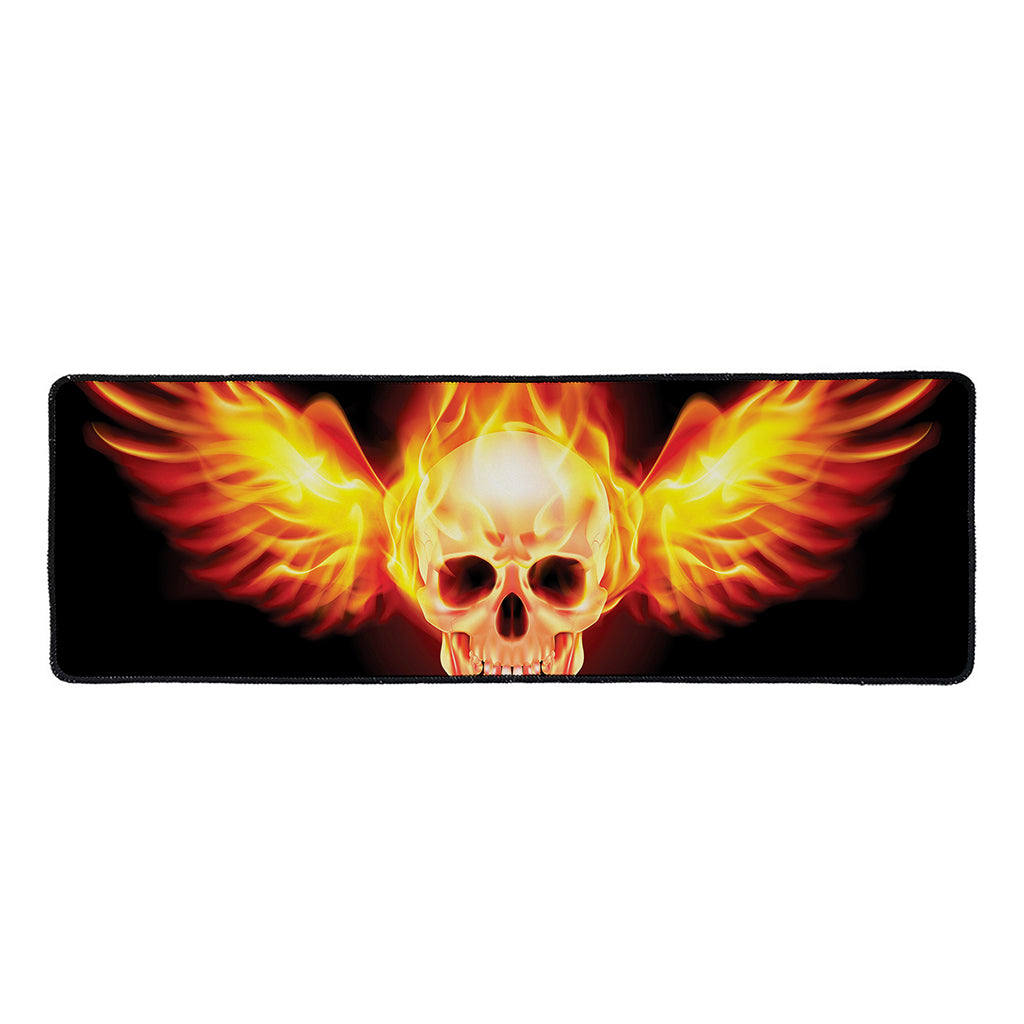 Flaming Skull With Fire Wings Print Long Kitchen Mat