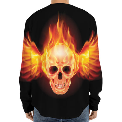 Flaming Skull With Fire Wings Print Long Sleeve Baseball Jersey
