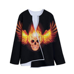 Flaming Skull With Fire Wings Print Long Sleeve Short Coat