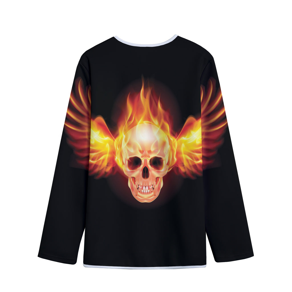 Flaming Skull With Fire Wings Print Long Sleeve Short Coat