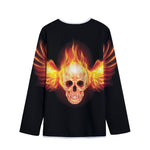 Flaming Skull With Fire Wings Print Long Sleeve Short Coat