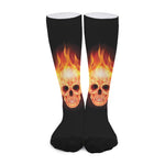 Flaming Skull With Fire Wings Print Long Socks