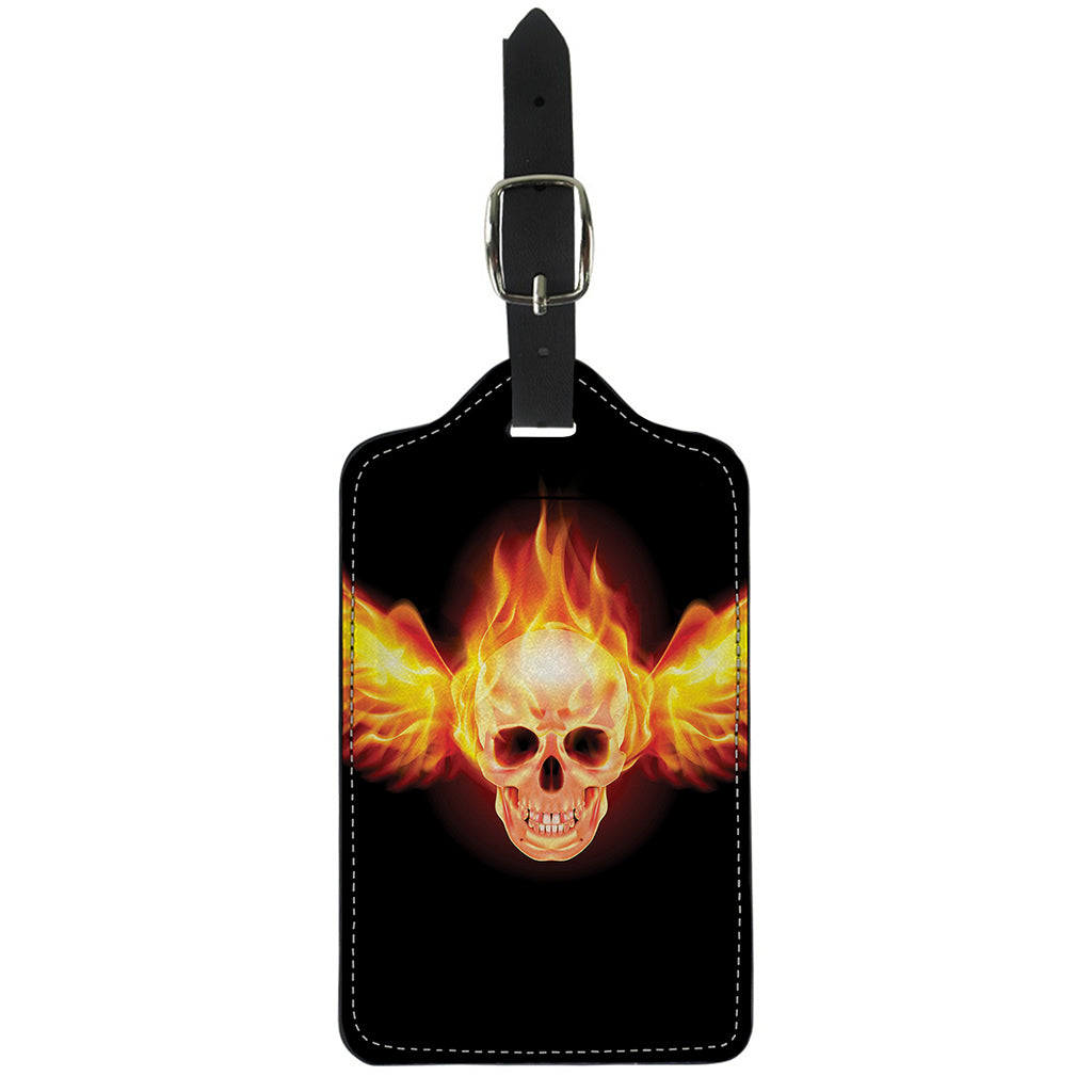 Flaming Skull With Fire Wings Print Luggage Tag