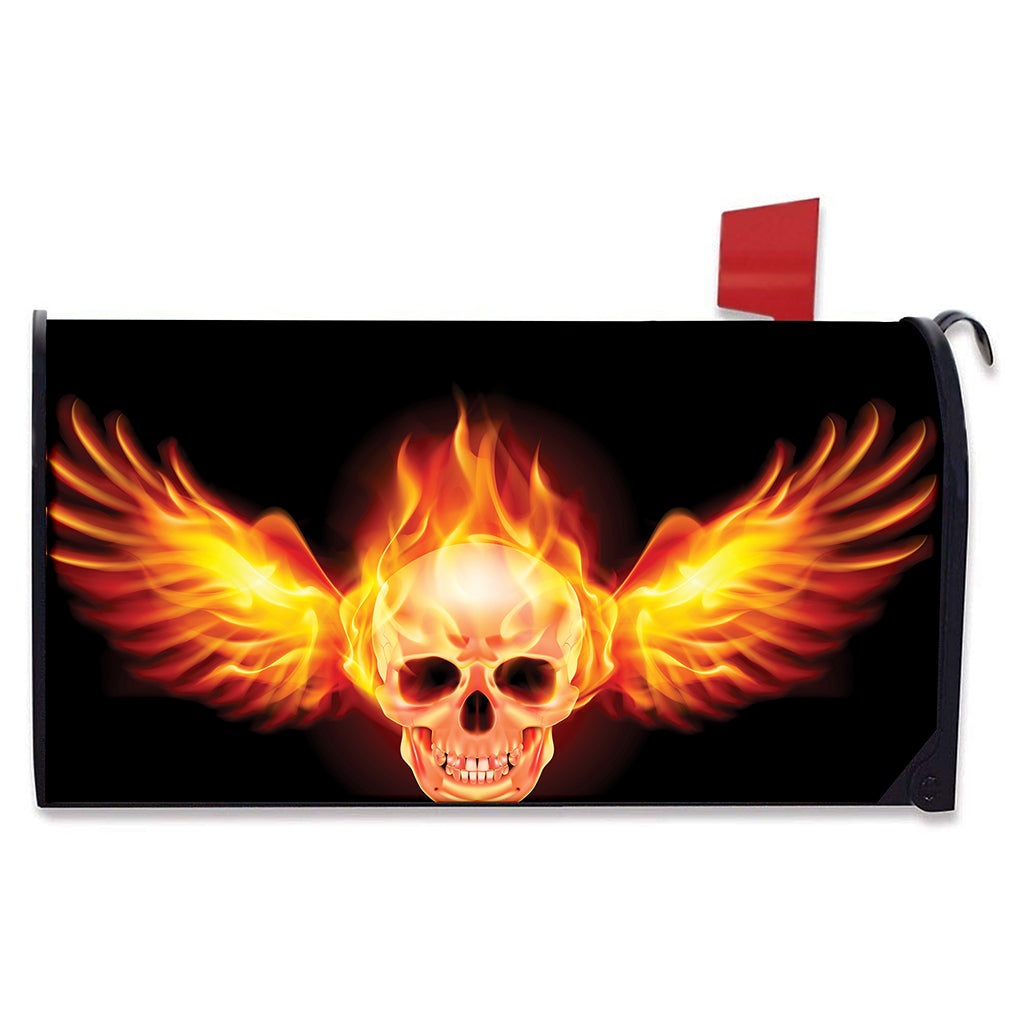 Flaming Skull With Fire Wings Print Mailbox Cover