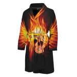 Flaming Skull With Fire Wings Print Men's Bathrobe