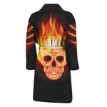 Flaming Skull With Fire Wings Print Men's Bathrobe