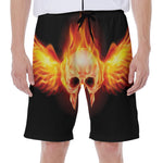 Flaming Skull With Fire Wings Print Men's Beach Shorts