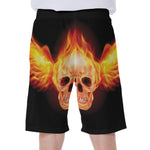 Flaming Skull With Fire Wings Print Men's Beach Shorts