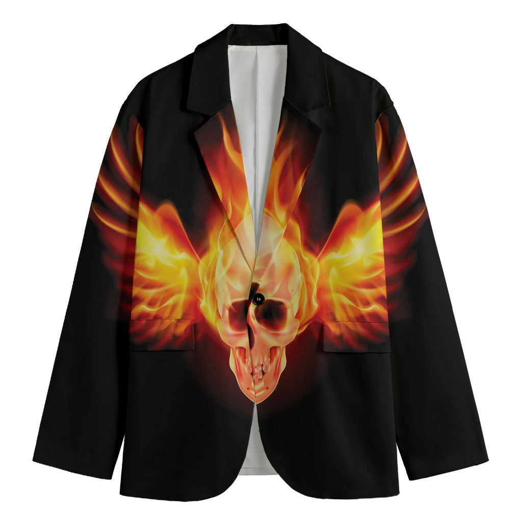 Flaming Skull With Fire Wings Print Men's Blazer