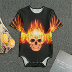Flaming Skull With Fire Wings Print Men's Bodysuit