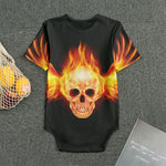 Flaming Skull With Fire Wings Print Men's Bodysuit