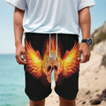 Flaming Skull With Fire Wings Print Men's Cargo Shorts