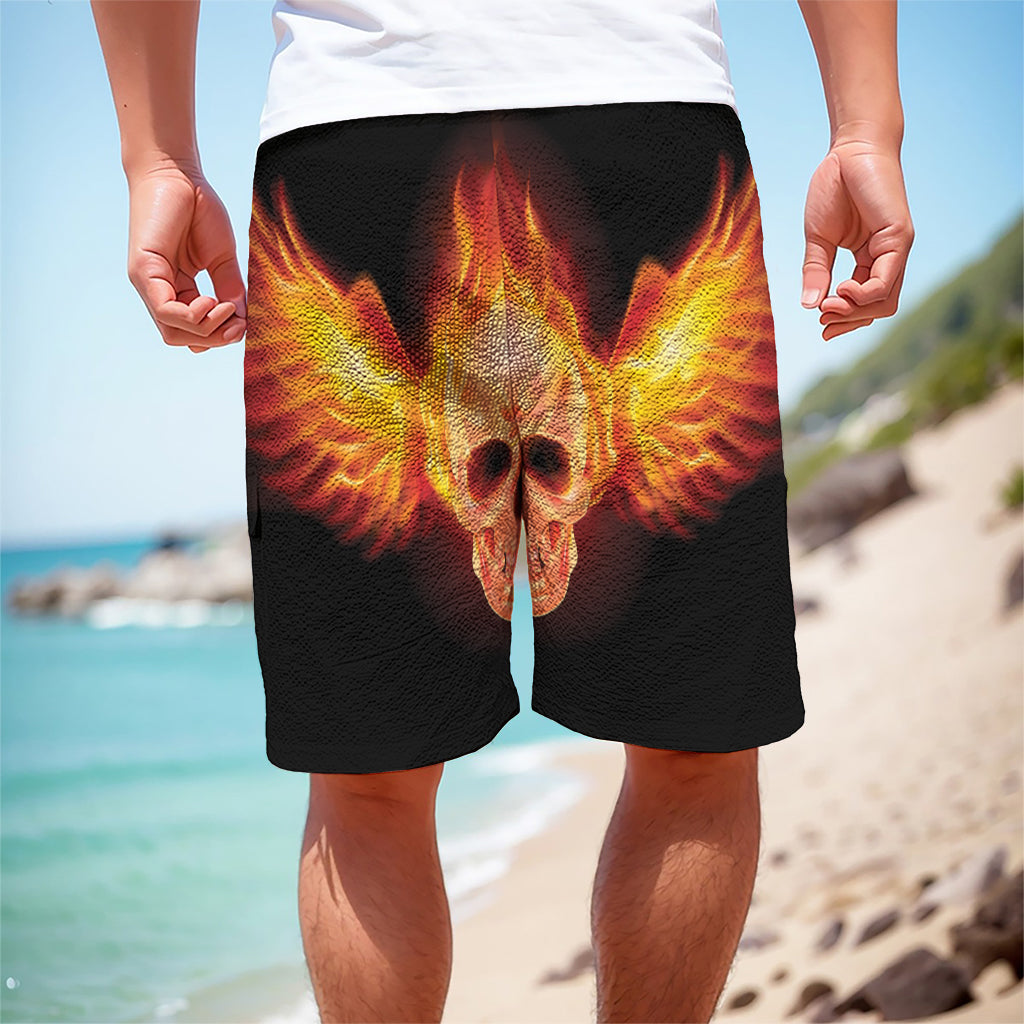 Flaming Skull With Fire Wings Print Men's Cargo Shorts