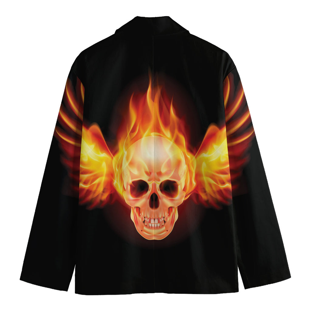 Flaming Skull With Fire Wings Print Men's Cotton Blazer
