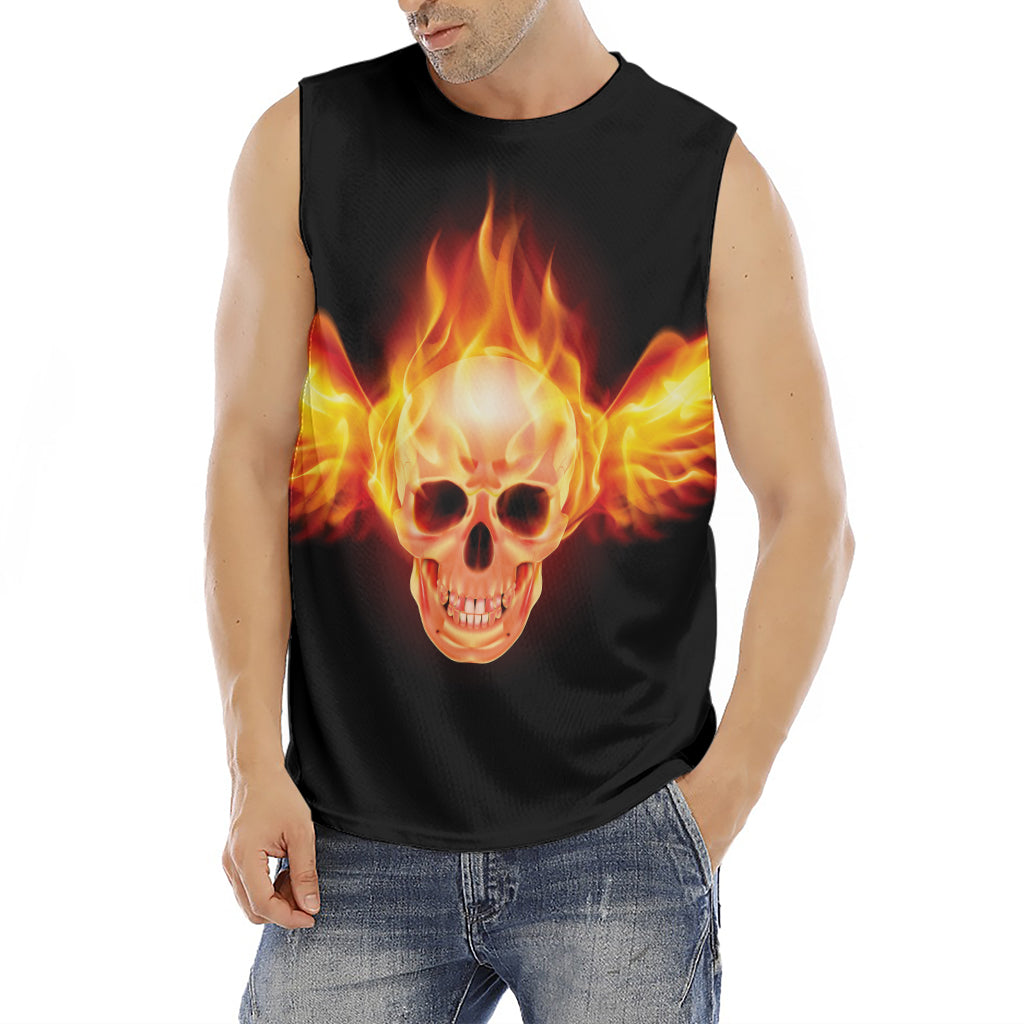 Flaming Skull With Fire Wings Print Men's Fitness Tank Top