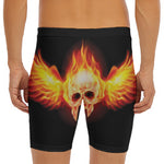 Flaming Skull With Fire Wings Print Men's Long Boxer Briefs