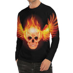Flaming Skull With Fire Wings Print Men's Long Sleeve Rash Guard