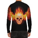 Flaming Skull With Fire Wings Print Men's Long Sleeve Rash Guard