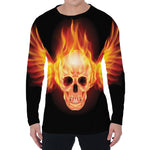 Flaming Skull With Fire Wings Print Men's Long Sleeve T-Shirt