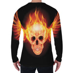Flaming Skull With Fire Wings Print Men's Long Sleeve T-Shirt