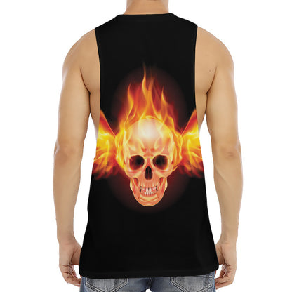 Flaming Skull With Fire Wings Print Men's Muscle Tank Top