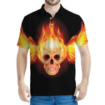 Flaming Skull With Fire Wings Print Men's Polo Shirt