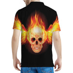 Flaming Skull With Fire Wings Print Men's Polo Shirt
