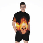 Flaming Skull With Fire Wings Print Men's Rompers