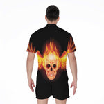 Flaming Skull With Fire Wings Print Men's Rompers