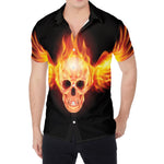 Flaming Skull With Fire Wings Print Men's Shirt