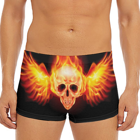 Flaming Skull With Fire Wings Print Men's Short Boxer Briefs