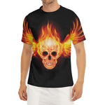 Flaming Skull With Fire Wings Print Men's Short Sleeve Rash Guard