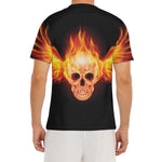 Flaming Skull With Fire Wings Print Men's Short Sleeve Rash Guard