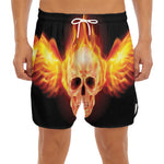 Flaming Skull With Fire Wings Print Men's Split Running Shorts