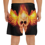 Flaming Skull With Fire Wings Print Men's Split Running Shorts
