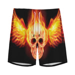 Flaming Skull With Fire Wings Print Men's Sports Shorts