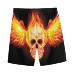 Flaming Skull With Fire Wings Print Men's Sports Shorts
