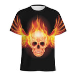 Flaming Skull With Fire Wings Print Men's Sports T-Shirt