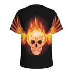 Flaming Skull With Fire Wings Print Men's Sports T-Shirt