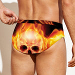 Flaming Skull With Fire Wings Print Men's Swim Briefs