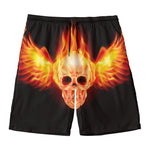 Flaming Skull With Fire Wings Print Men's Swim Trunks