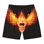 Flaming Skull With Fire Wings Print Men's Swim Trunks