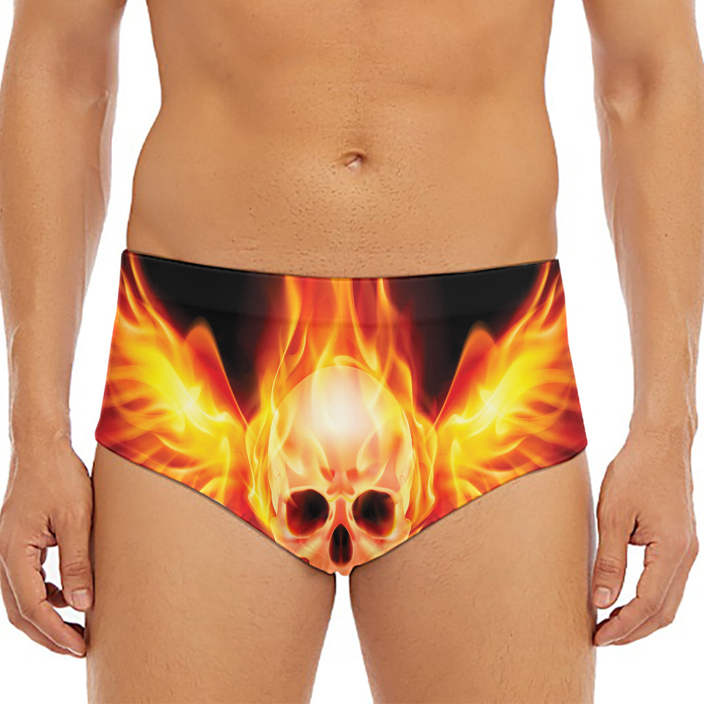 Flaming Skull With Fire Wings Print Men's Triangle Swim Briefs