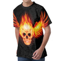 Flaming Skull With Fire Wings Print Men's Velvet T-Shirt